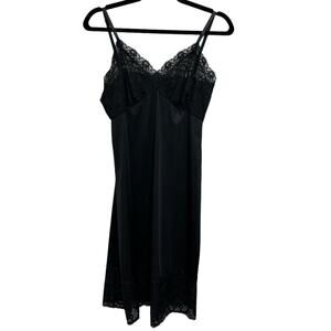 Vintage Whimsigoth Romantic Coquette Cami Satin Lace Slip Dress Black -Size XS/S